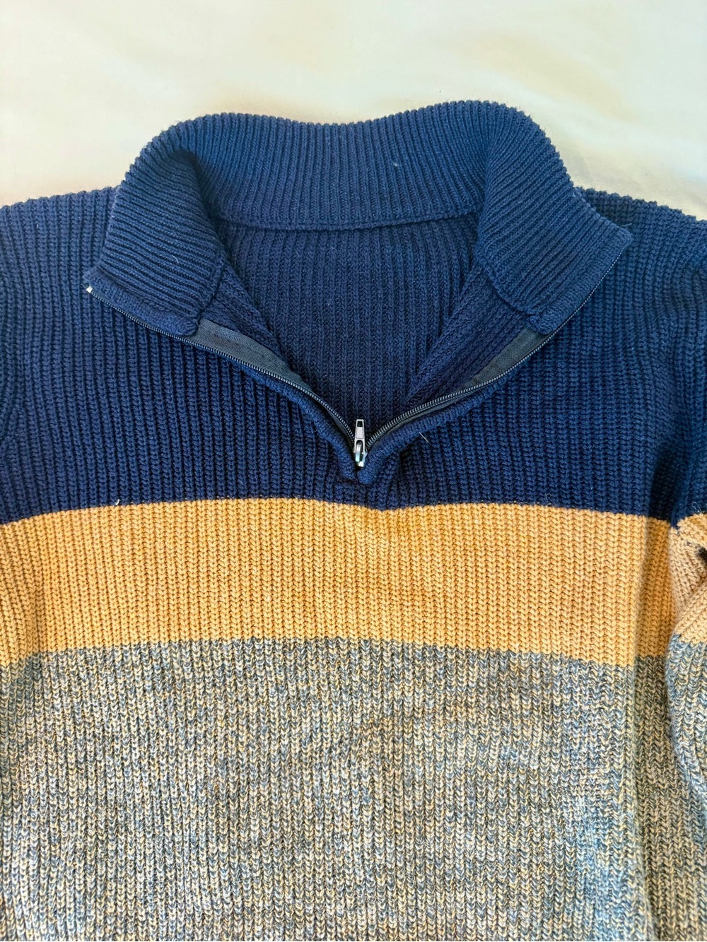 Men's Colorblock Half-Zip Sweater in Navy, Mustard, and Gray - Picture 3 of 3